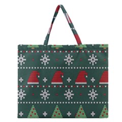 Beautiful Knitted Christmas Pattern Zipper Large Tote Bag by Ket1n9