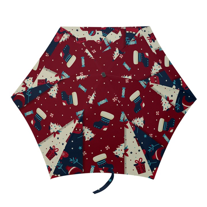 Flat Design Christmas Pattern Collection Art Mini Folding Umbrellas