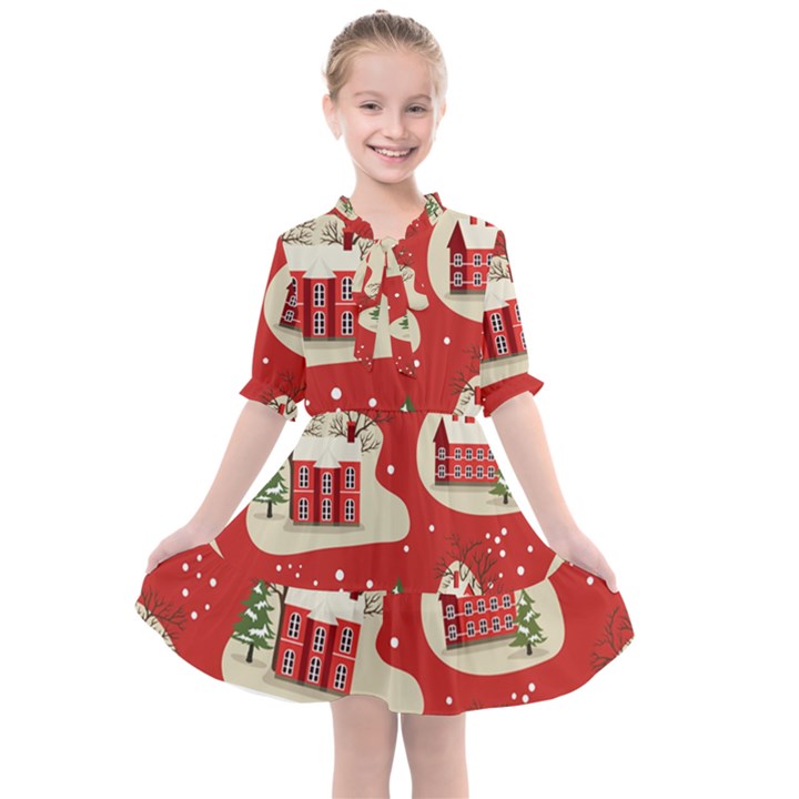 Christmas New Year Seamless Pattern Kids  All Frills Chiffon Dress