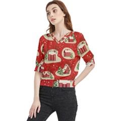 Christmas New Year Seamless Pattern Quarter Sleeve Blouse