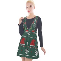 Beautiful Knitted Christmas Pattern Plunge Pinafore Velour Dress