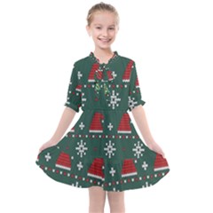 Beautiful Knitted Christmas Pattern Kids  All Frills Chiffon Dress