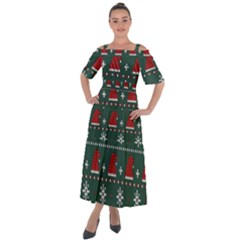 Beautiful Knitted Christmas Pattern Shoulder Straps Boho Maxi Dress 