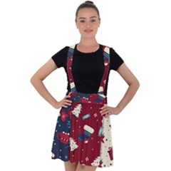 Flat Design Christmas Pattern Collection Art Velvet Suspender Skater Skirt