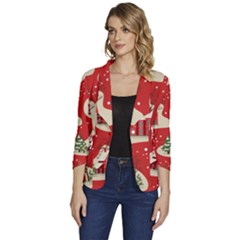 Christmas New Year Seamless Pattern Women s One-button 3/4 Sleeve Short Jacket