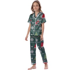 Beautiful Knitted Christmas Pattern Kids  Satin Short Sleeve Pajamas Set by Ket1n9