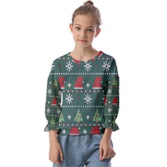 Beautiful Knitted Christmas Pattern Kids  Cuff Sleeve Top