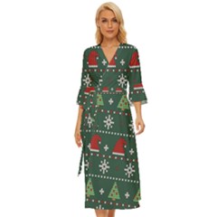 Beautiful Knitted Christmas Pattern Midsummer Wrap Dress