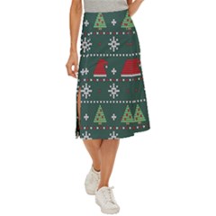 Beautiful Knitted Christmas Pattern Midi Panel Skirt