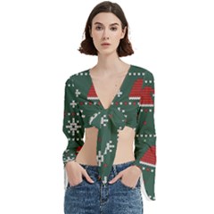 Beautiful Knitted Christmas Pattern Trumpet Sleeve Cropped Top