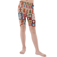 Cute Christmas Seamless Pattern Vector  - Kids  Mid Length Swim Shorts by Ket1n9