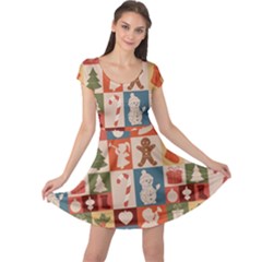 Cute Christmas Seamless Pattern Vector  - Cap Sleeve Dress by Ket1n9