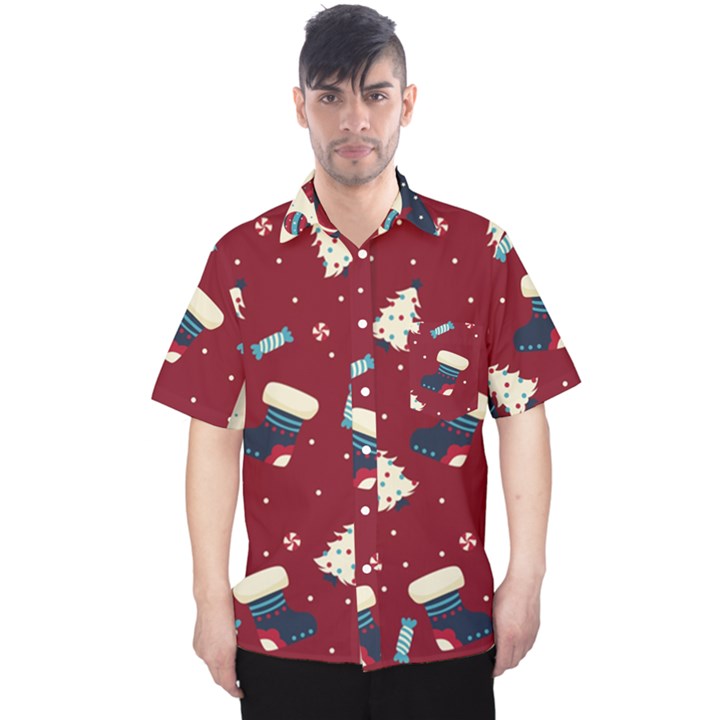 Flat Design Christmas Pattern Collection Art Men s Hawaii Shirt