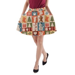 Cute Christmas Seamless Pattern Vector  - A-line Pocket Skirt by Ket1n9