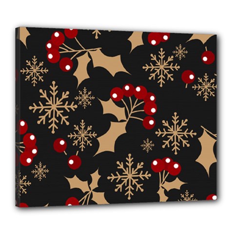 Christmas Pattern With Snowflakes Berries Canvas 24  X 20  (stretched) by Ket1n9