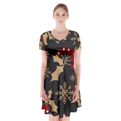 Dinosaur Colorful Funny Christmas Pattern Short Sleeve V-neck Flare Dress by Ket1n9