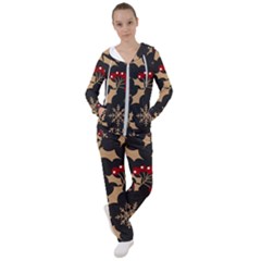 Christmas Pattern With Snowflakes Berries Women s Tracksuit