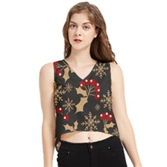 Dinosaur Colorful Funny Christmas Pattern V-neck Cropped Tank Top by Ket1n9