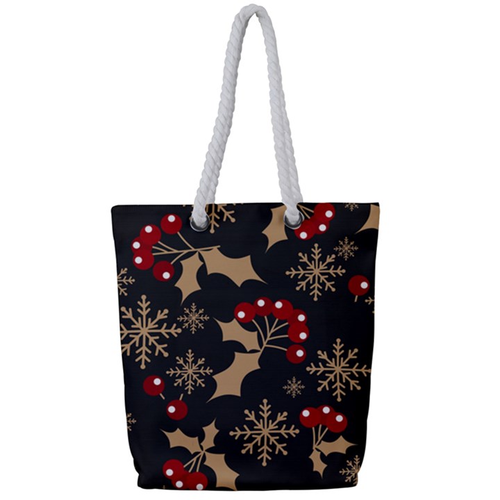 Dinosaur Colorful Funny Christmas Pattern Full Print Rope Handle Tote (Small)