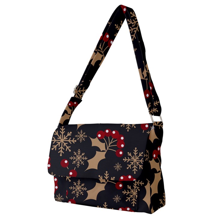 Christmas Pattern With Snowflakes Berries Full Print Messenger Bag (L)