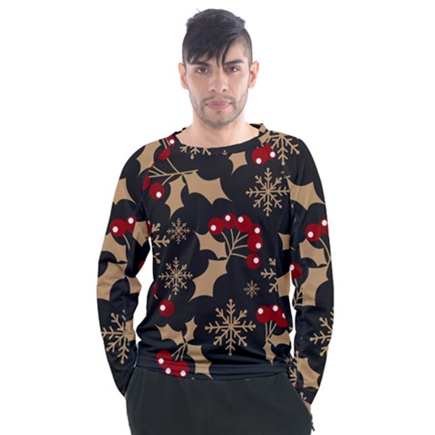 Christmas Pattern With Snowflakes Berries Men s Long Sleeve Raglan T-shirt by Ket1n9