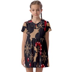 Dinosaur Colorful Funny Christmas Pattern Kids  Asymmetric Collar Dress by Ket1n9