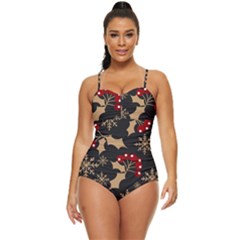 Christmas Pattern With Snowflakes Berries Retro Full Coverage Swimsuit by Ket1n9