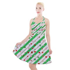 Christmas Paper Stars Pattern Texture Background Colorful Colors Seamless Halter Party Swing Dress  by Ket1n9