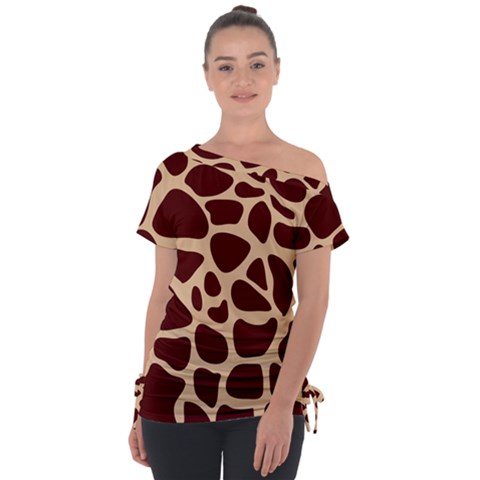 Animal Print Girraf Patterns Off Shoulder Tie-up T-shirt by Ket1n9