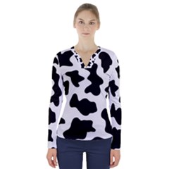 Animal Print Black And White Black V-neck Long Sleeve Top by Ket1n9