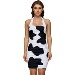 Animal Print Black And White Black Sleeveless Wide Square Neckline Ruched Bodycon Dress by Ket1n9