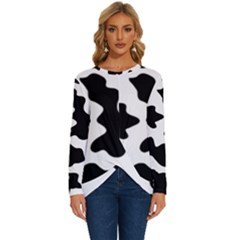 Animal Print Black And White Black Long Sleeve Crew Neck Pullover Top by Ket1n9