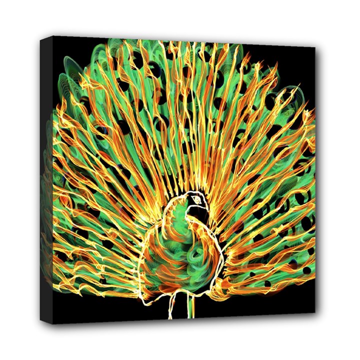 Unusual Peacock Drawn With Flame Lines Mini Canvas 8  x 8  (Stretched)