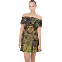 Peacock Feathers Wheel Plumage Off Shoulder Chiffon Dress by Ket1n9