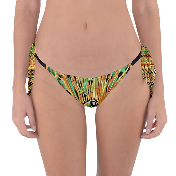 Unusual Peacock Drawn With Flame Lines Reversible Bikini Bottoms