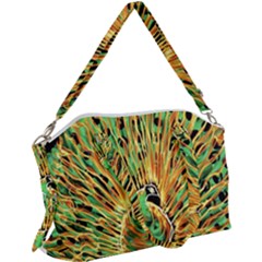 Unusual Peacock Drawn With Flame Lines Canvas Crossbody Bag by Ket1n9