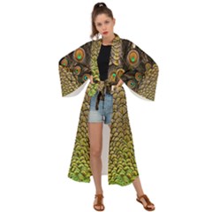 Peacock Feathers Wheel Plumage Maxi Kimono by Ket1n9