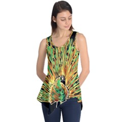 Unusual Peacock Drawn With Flame Lines Sleeveless Tunic by Ket1n9