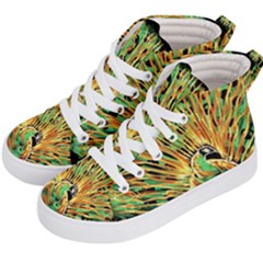 Unusual Peacock Drawn With Flame Lines Kids  Hi-top Skate Sneakers by Ket1n9