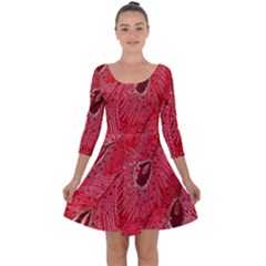 Red Peacock Floral Embroidered Long Qipao Traditional Chinese Cheongsam Mandarin Quarter Sleeve Skater Dress by Ket1n9