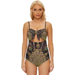 Peacock Feathers Wheel Plumage Knot Front One-piece Swimsuit by Ket1n9