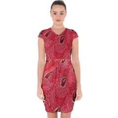 Red Peacock Floral Embroidered Long Qipao Traditional Chinese Cheongsam Mandarin Capsleeve Drawstring Dress  by Ket1n9