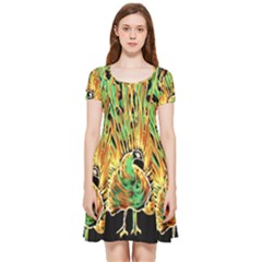 Unusual Peacock Drawn With Flame Lines Inside Out Cap Sleeve Dress by Ket1n9