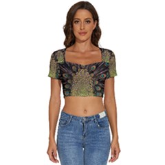 Peacock Feathers Wheel Plumage Short Sleeve Square Neckline Crop Top  by Ket1n9