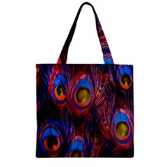 Pretty Peacock Feather Zipper Grocery Tote Bag by Ket1n9