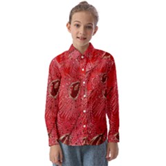 Red Peacock Floral Embroidered Long Qipao Traditional Chinese Cheongsam Mandarin Kids  Long Sleeve Shirt by Ket1n9