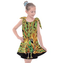 Unusual Peacock Drawn With Flame Lines Kids  Tie Up Tunic Dress by Ket1n9