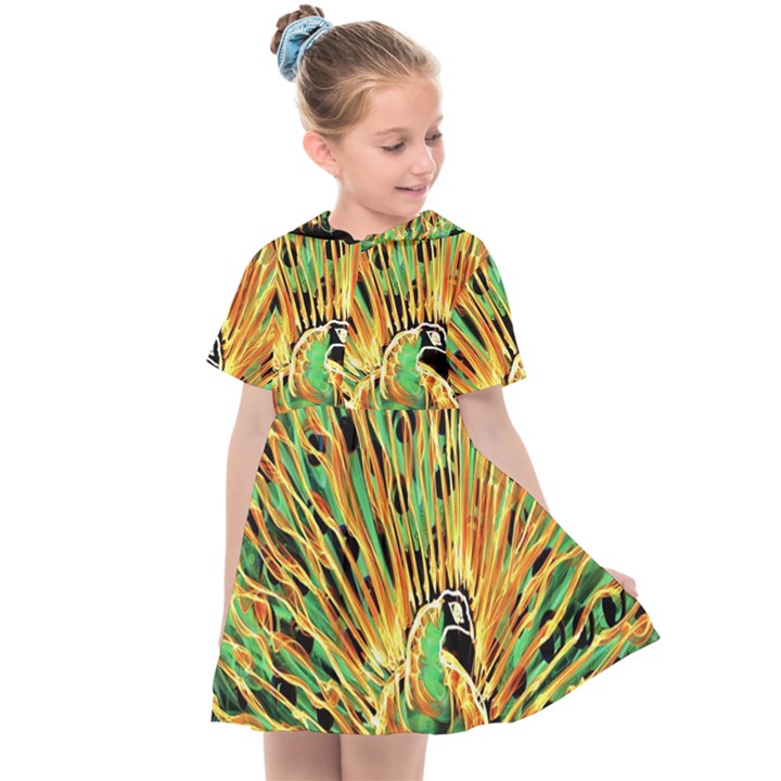 Unusual Peacock Drawn With Flame Lines Kids  Sailor Dress