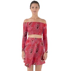 Red Peacock Floral Embroidered Long Qipao Traditional Chinese Cheongsam Mandarin Off Shoulder Top With Skirt Set by Ket1n9