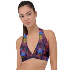 Pretty Peacock Feather Halter Plunge Bikini Top by Ket1n9